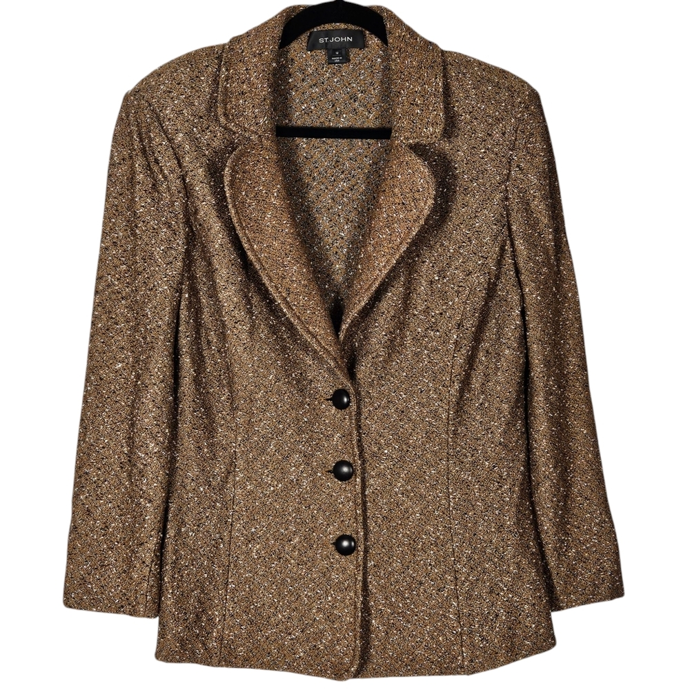 St. John Camel Speckled Knit Blazer SZ 12